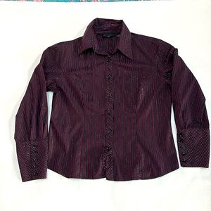 Apostrophe Petite button down shirt with metal thread stripe throughout.
